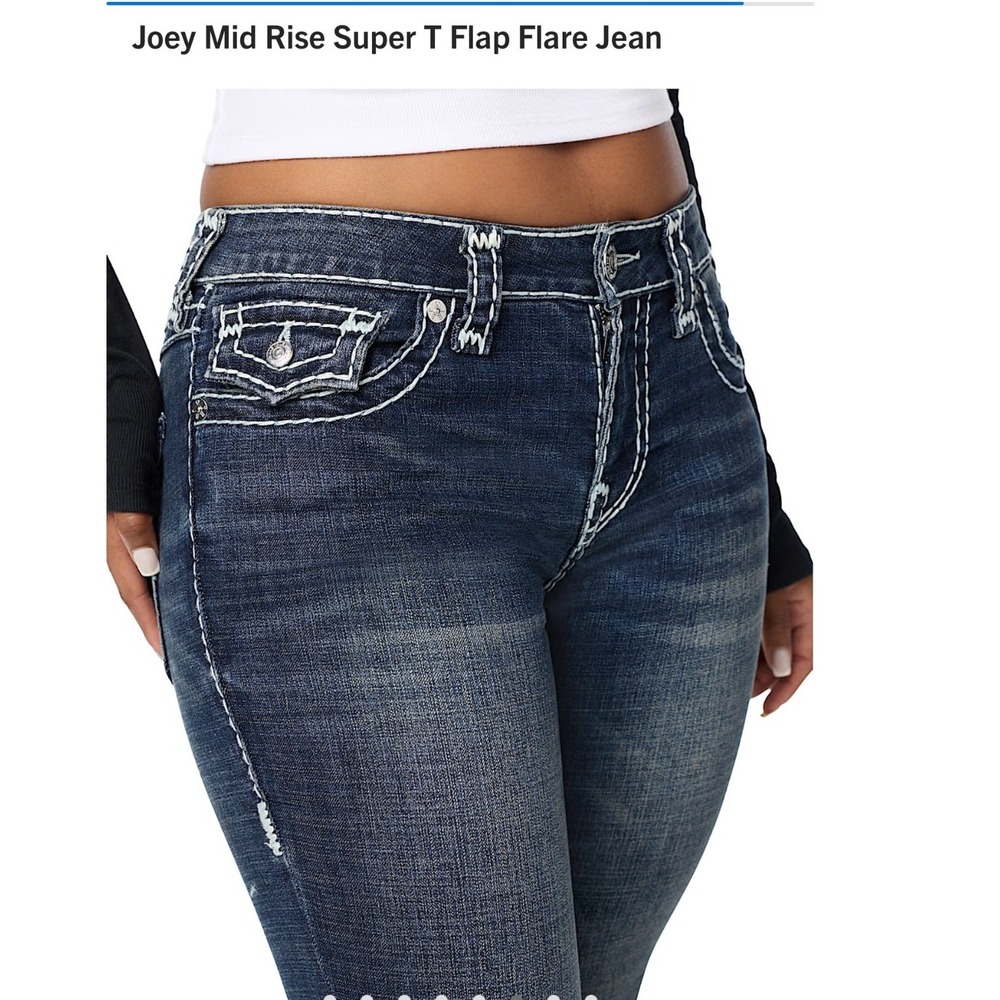 True Religion Womens Joey Mid Rise Super T Flap Flare Jean 32 *Hemmed